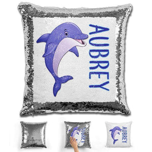 Dolphin Personalized Magic Sequin Pillow Pillow GLAM Silver 