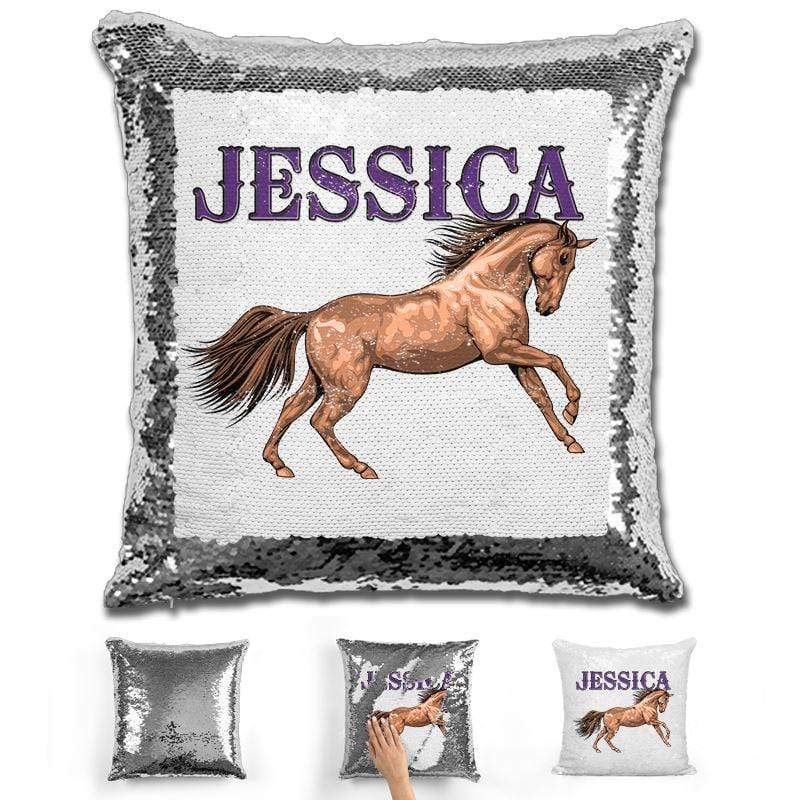 Beautiful Horse Personalized Magic Sequin Pillow Pillow GLAM Silver 