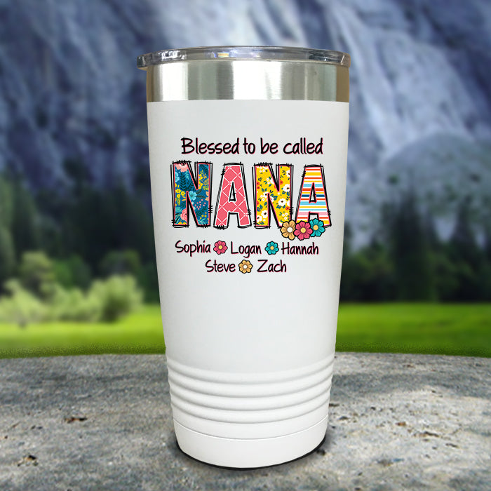 Grandparent Floral Letters Personalized With Kids Names Color Printed Tumblers