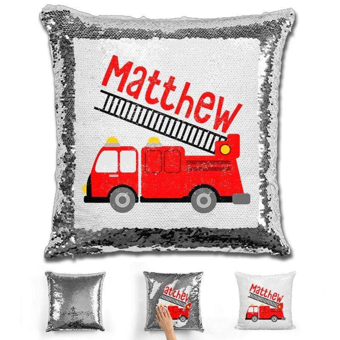 Firetruck Personalized Magic Sequin Pillow Pillow GLAM Silver 