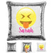 Squinting Eyes Emoji Personalized Magic Sequin Pillow Pillow GLAM Silver 