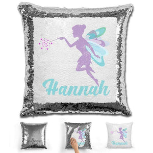 Fairy Personalized Magic Sequin Pillow Pillow GLAM Silver 