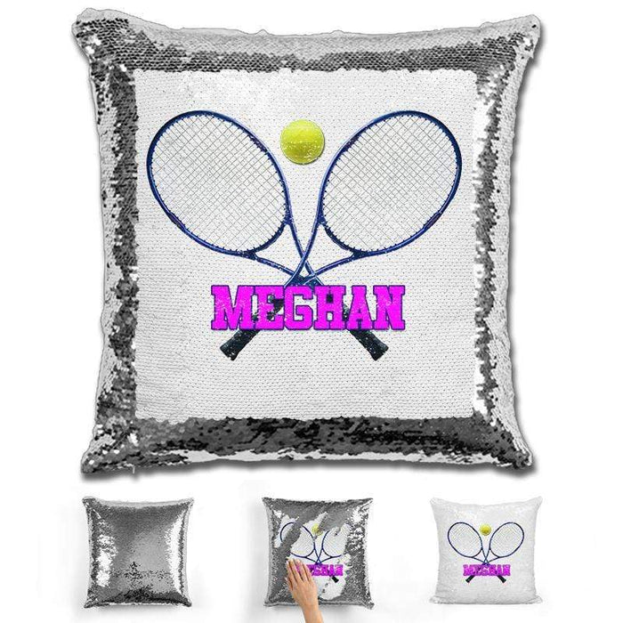 Tennis Personalized Magic Sequin Pillow Pillow GLAM Silver Pink 