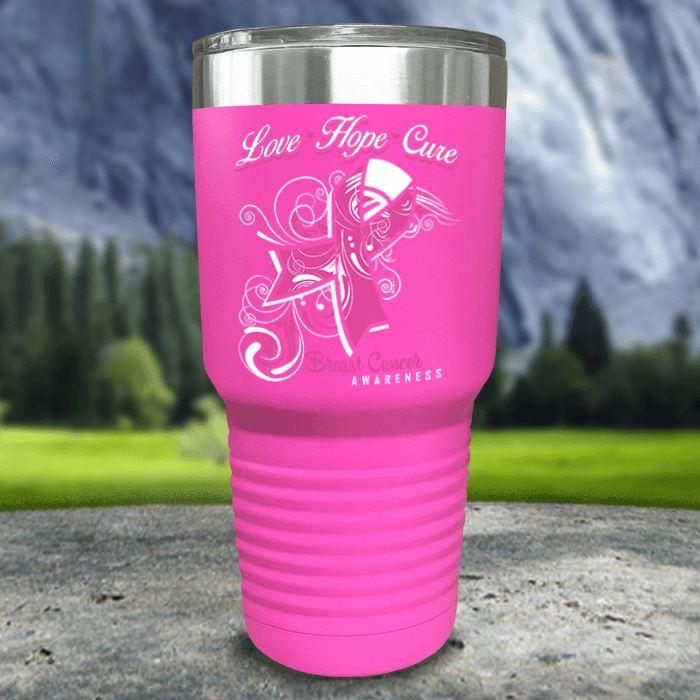 Love Hope Cure Breast Cancer Color Printed Tumblers Tumbler ZLAZER 30oz Tumbler Pink 