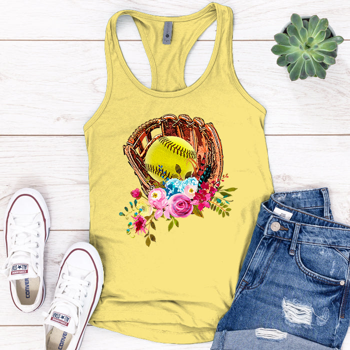 Softball Glove Flowers Premium Tank Top