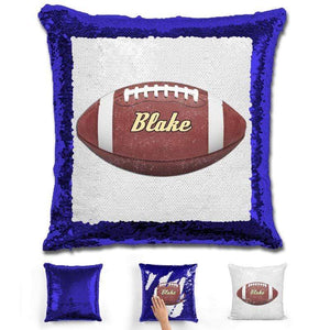 Football Personalized Magic Sequin Pillow Pillow GLAM Blue 