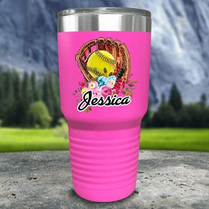 CUSTOM Softball Glove Color Printed Tumblers Tumbler Nocturnal Coatings 30oz Tumbler Pink 