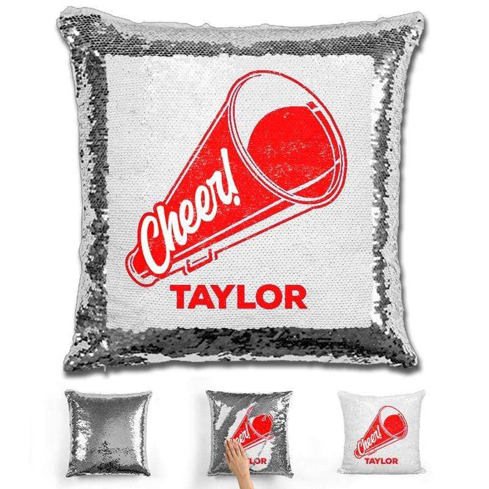 Cheerleader Personalized Magic Sequin Pillow Pillow GLAM Silver Red 