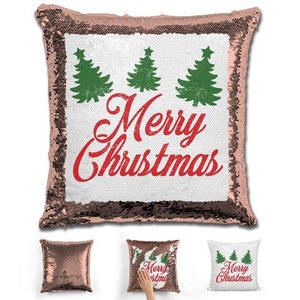 Merry Christmas Magic Sequin Pillow Pillow GLAM Rose Gold 