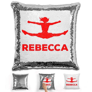 Competitive Cheerleader Personalized Magic Sequin Pillow Pillow GLAM Silver Red 