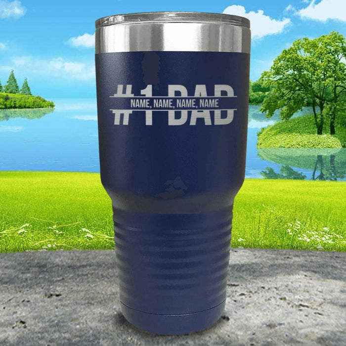 #1 Dad (CUSTOM) With Child's Name Engraved Tumbler Tumbler ZLAZER 30oz Tumbler Navy 