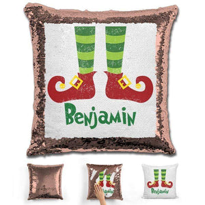 Personalized Elf Legs Christmas Magic Sequin Pillow Pillow GLAM Rose Gold 