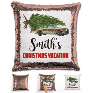 Personalized Family Christmas Vacation Magic Sequin Pillow Pillow GLAM Rose Gold 
