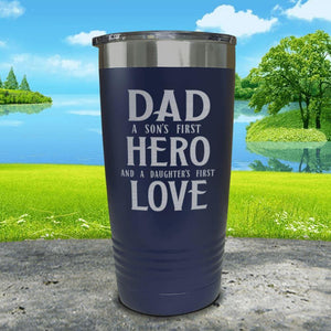 Dad A Son's First Hero Daughters First Love Engraved Tumbler Tumbler ZLAZER 20oz Tumbler Navy 