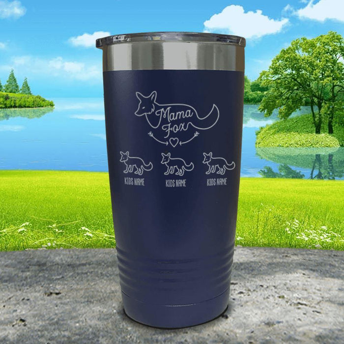 Fox Mama (CUSTOM) With Child's Name Engraved Tumblers Tumbler ZLAZER 20oz Tumbler Navy 