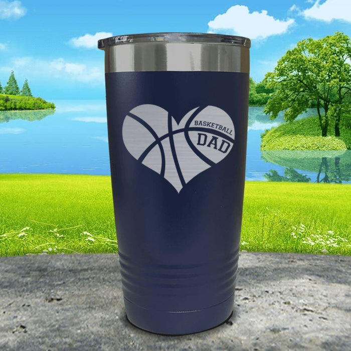 Basketball Dad Heart Engraved Tumbler Tumbler ZLAZER 20oz Tumbler Navy 