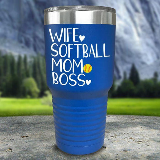 Wife Softball Mom Boss Color Printed Tumblers Tumbler Nocturnal Coatings 30oz Tumbler Blue 