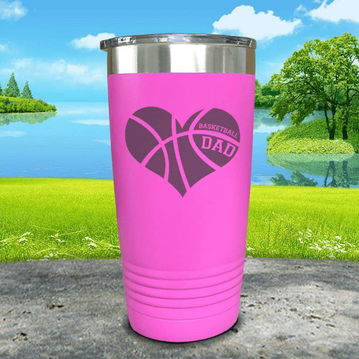 Basketball Dad Heart Engraved Tumbler Tumbler ZLAZER 20oz Tumbler Pink 