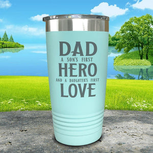 Dad A Son's First Hero Daughters First Love Engraved Tumbler Tumbler ZLAZER 20oz Tumbler Mint 