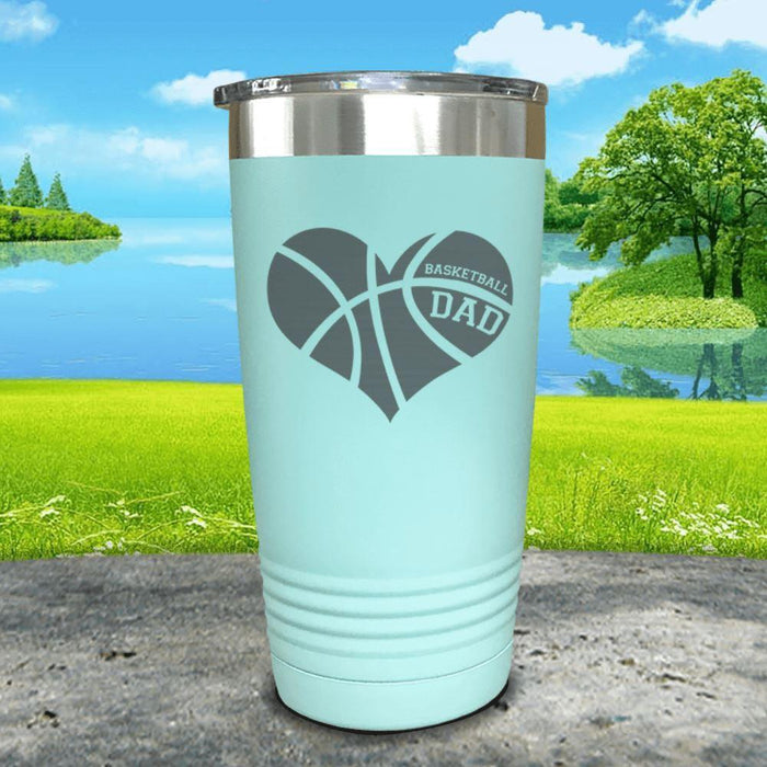 Basketball Dad Heart Engraved Tumbler Tumbler ZLAZER 20oz Tumbler Mint 