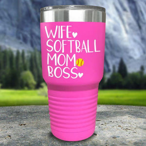 Wife Softball Mom Boss Color Printed Tumblers Tumbler Nocturnal Coatings 30oz Tumbler Pink 