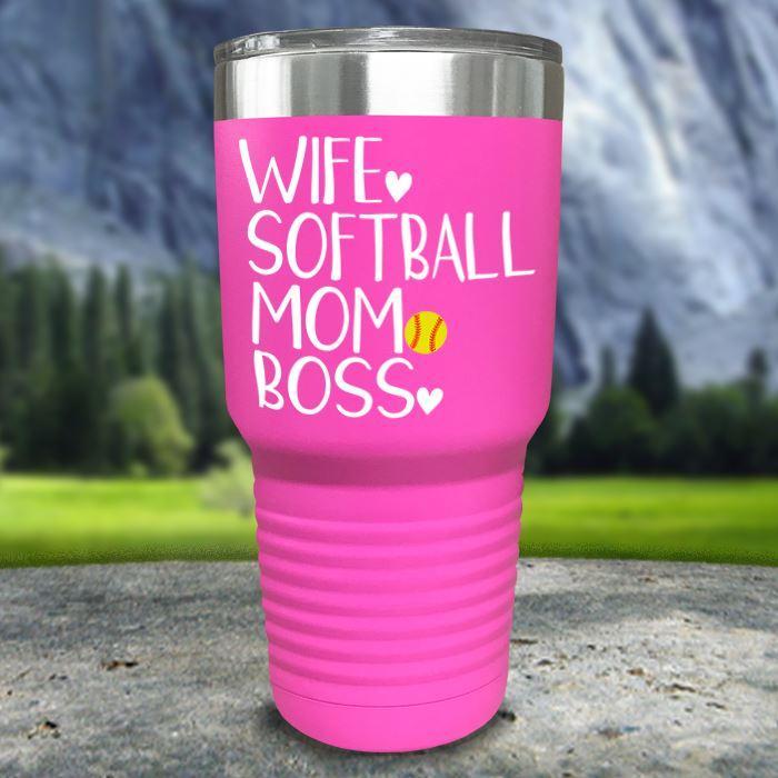 Wife Softball Mom Boss Color Printed Tumblers Tumbler ZLAZER 30oz Tumbler Pink 