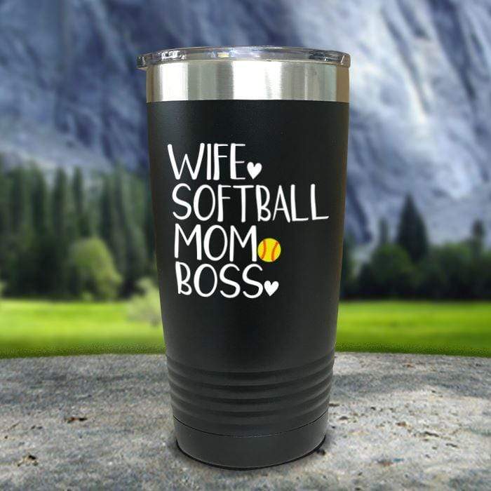 Wife Softball Mom Boss Color Printed Tumblers Tumbler ZLAZER 20oz Tumbler Black 