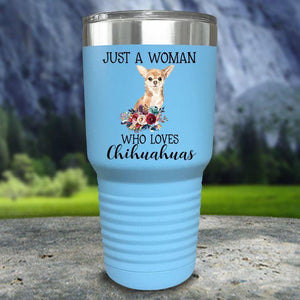 A Woman Who Loves Chihuahuas Color Printed Tumblers Tumbler Nocturnal Coatings 30oz Tumbler Light Blue 