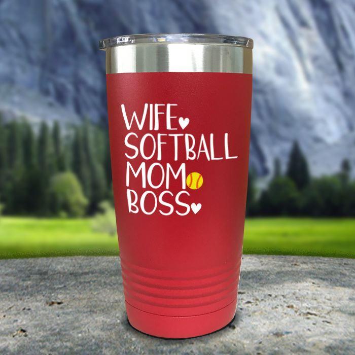 Wife Softball Mom Boss Color Printed Tumblers Tumbler ZLAZER 20oz Tumbler Red 