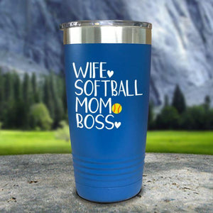 Wife Softball Mom Boss Color Printed Tumblers Tumbler Nocturnal Coatings 20oz Tumbler Blue 
