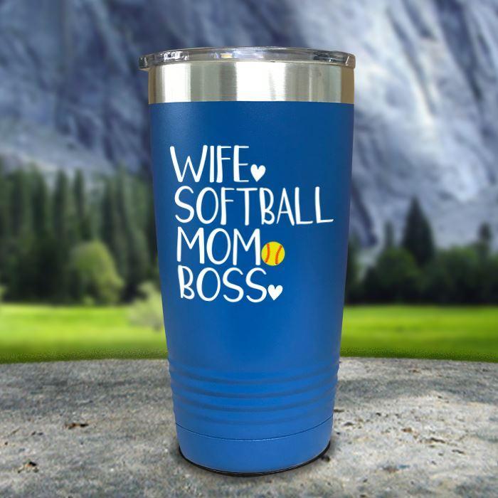 Wife Softball Mom Boss Color Printed Tumblers Tumbler ZLAZER 20oz Tumbler Blue 