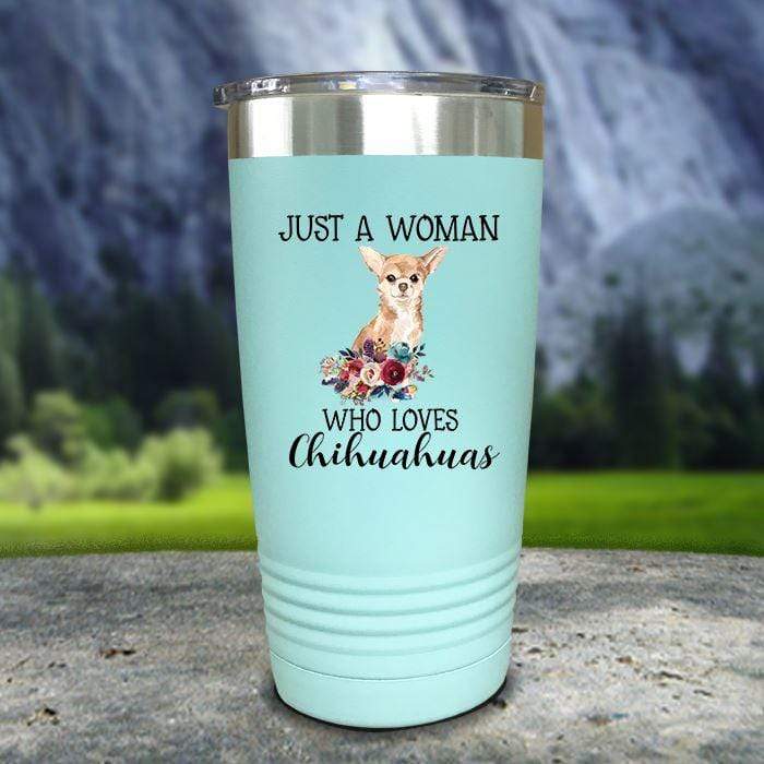 A Woman Who Loves Chihuahuas Color Printed Tumblers Tumbler Nocturnal Coatings 20oz Tumbler Mint 