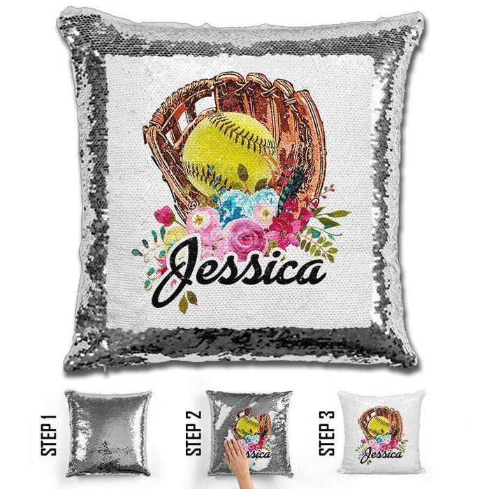 NEW Custom Softball Magic Sequin Pillow Pillow GLAM Silver 