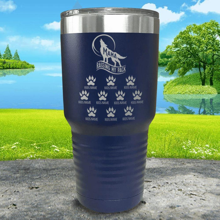 Wolf Mama (CUSTOM) With Child's Name Engraved Tumblers Tumbler ZLAZER 30oz Tumbler Navy 