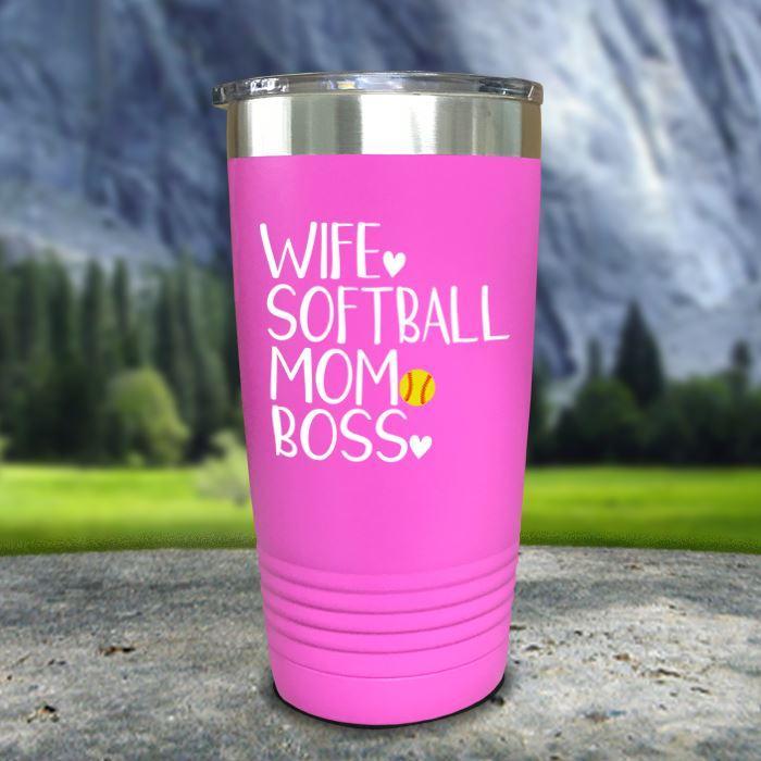 Wife Softball Mom Boss Color Printed Tumblers Tumbler ZLAZER 20oz Tumbler Pink 