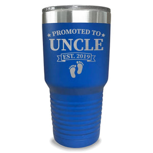 Promoted To Uncle Footprint (CUSTOM) With Date Engraved Tumblers Engraved Tumbler ZLAZER 30oz Tumbler Lemon Blue 