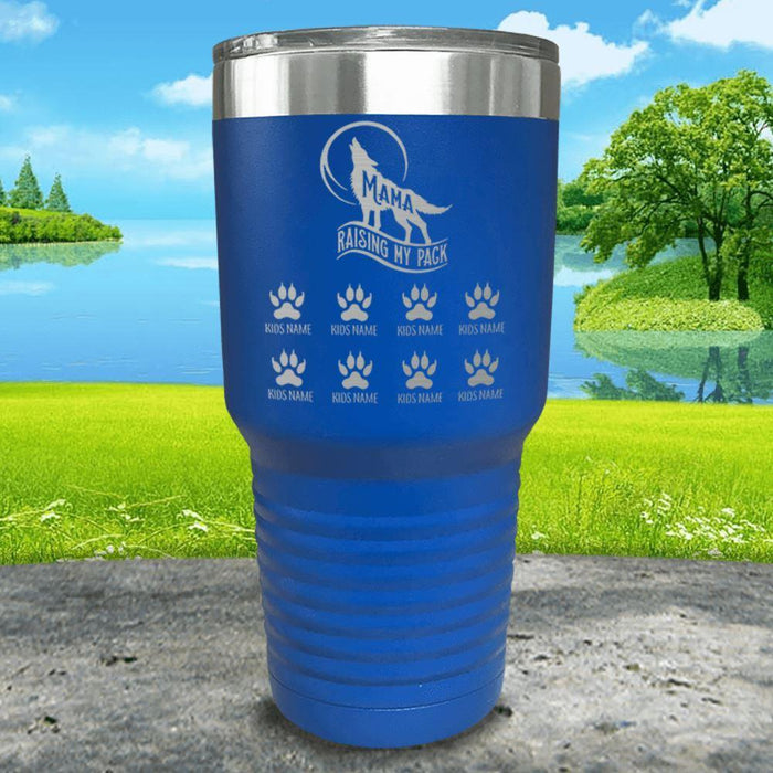 Wolf Mama (CUSTOM) With Child's Name Engraved Tumblers Tumbler ZLAZER 30oz Tumbler Blue 