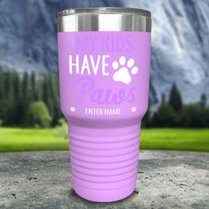 Personalized My Kid Has Paws Color Printed Tumblers Tumbler Nocturnal Coatings 30oz Tumbler Lavender 