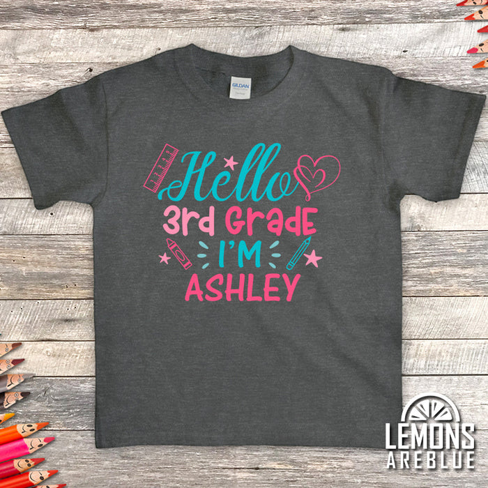 Hello School CUSTOM with Name Premium Youth Tees