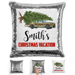 Personalized Family Christmas Vacation Magic Sequin Pillow Pillow GLAM Silver 