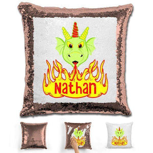 Dragon Personalized Magic Sequin Pillow Pillow GLAM Rose Gold 