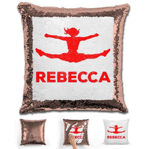 Competitive Cheerleader Personalized Magic Sequin Pillow Pillow GLAM Rose Gold Red 