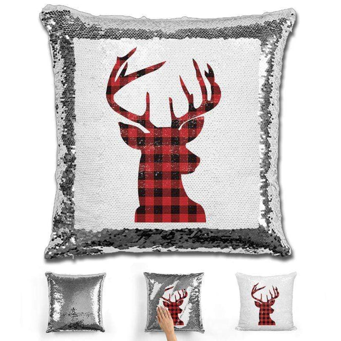 Christmas Reindeer Magic Sequin Pillow Pillow GLAM Silver 