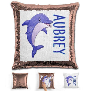 Dolphin Personalized Magic Sequin Pillow Pillow GLAM Rose Gold 