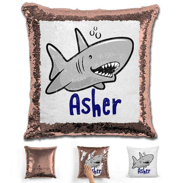 Shark Personalized Magic Sequin Pillow Pillow GLAM Rose Gold 