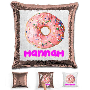 Donut Personalized Magic Sequin Pillow Pillow GLAM Rose Gold 