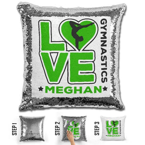 Personalized LOVE Gymnastics Magic Sequin Pillow Pillow GLAM Green 