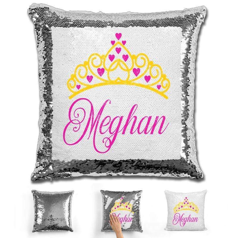 Princess Crown Personalized Magic Sequin Pillow Pillow GLAM Silver 