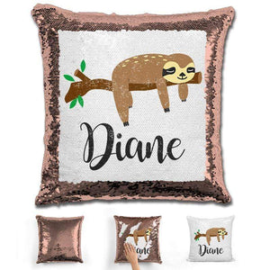 Sloth Personalized Magic Sequin Pillow Pillow GLAM Rose Gold 
