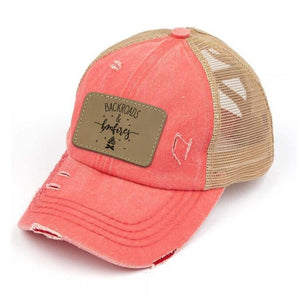 Engraved Distressed Backroads & Bonfires Patch Premium Ponytail Hat